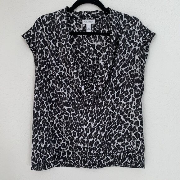 Calvin Klein Top Womens Large Animal Print Cheetah Leopard Career Work Mob Wife - Picture 1 of 7
